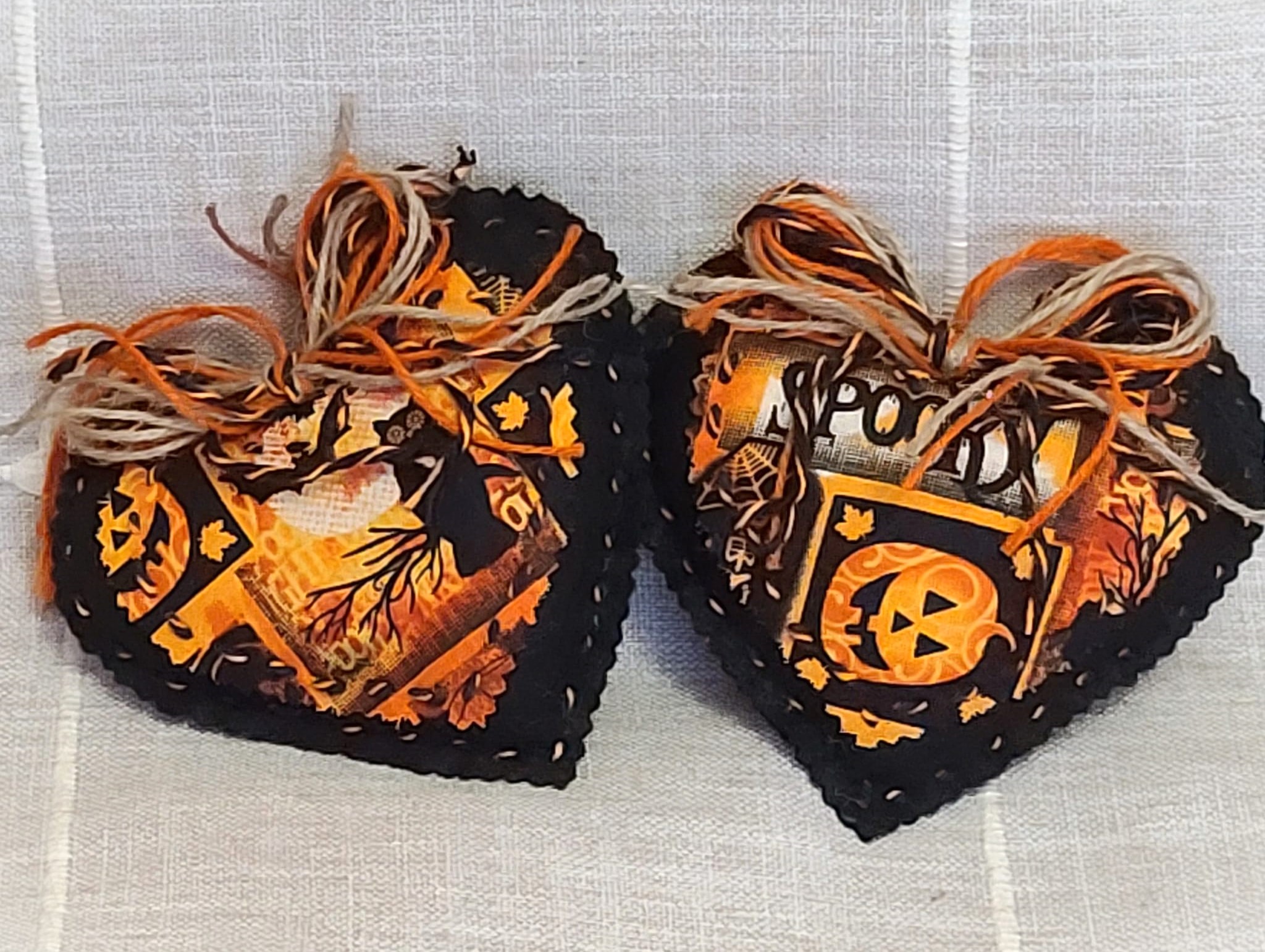 Halloweeen fabric and felt heart ornament -SPOOKY