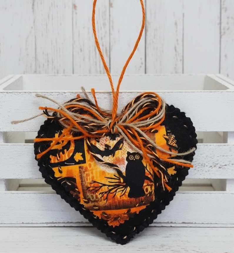 Halloween ornament with spooky fabric and felt - owl