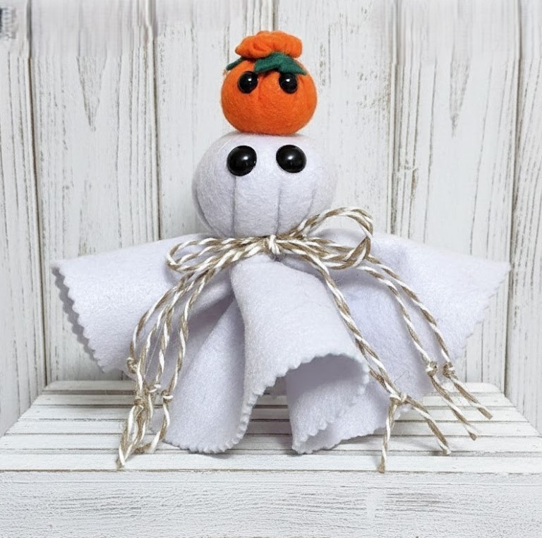 Ghost decor, Ghost with Pumpkin, Cute Ghost, Tabletop display, flowing felt ghost, handmade