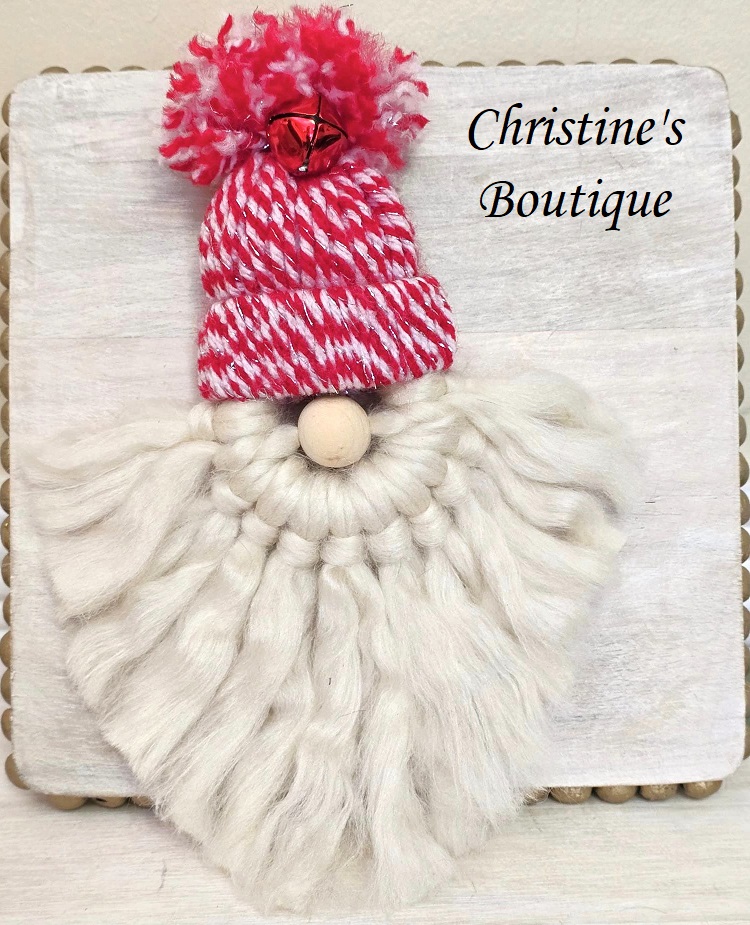 Macrame gnome, handcrafted, yarn macrame ornament, christmas gnome, gnome ornament, white beard gnome - Click Image to Close