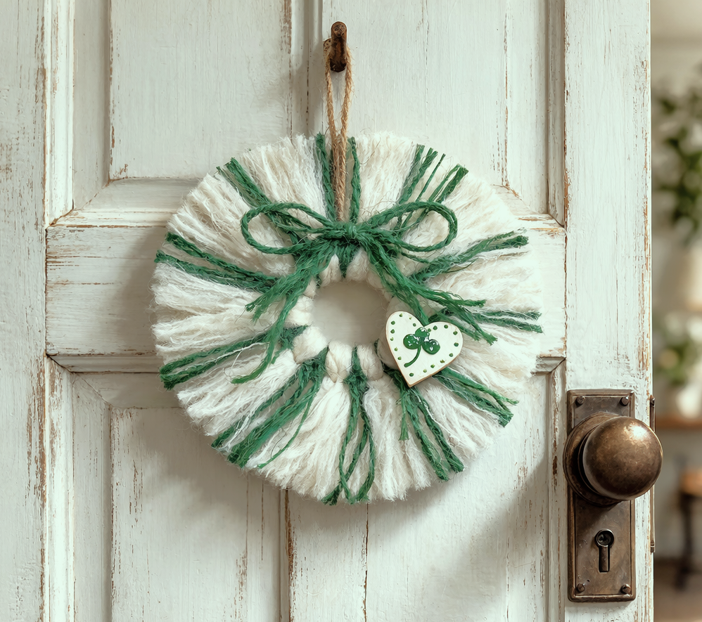 St Patricks Day mini wreath in macrame