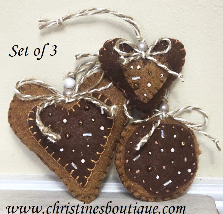 Gingerbread ornaments, handmade ornament, christmas ornament, gift for baker, cookie maker, set of 3 - Click Image to Close