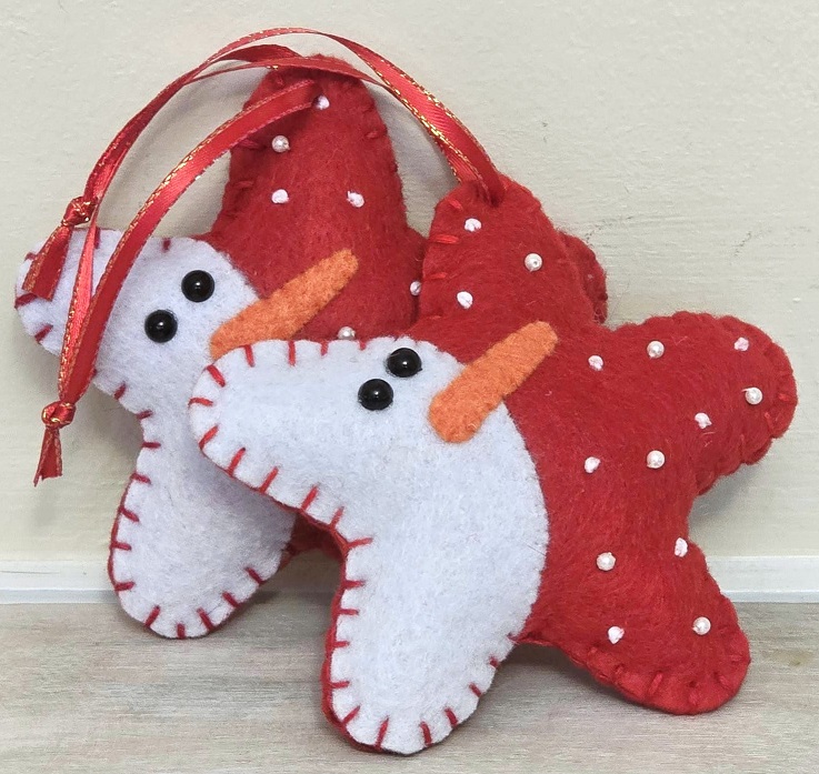 Snowman star ornament, handmade ornament, felt ornament, red star