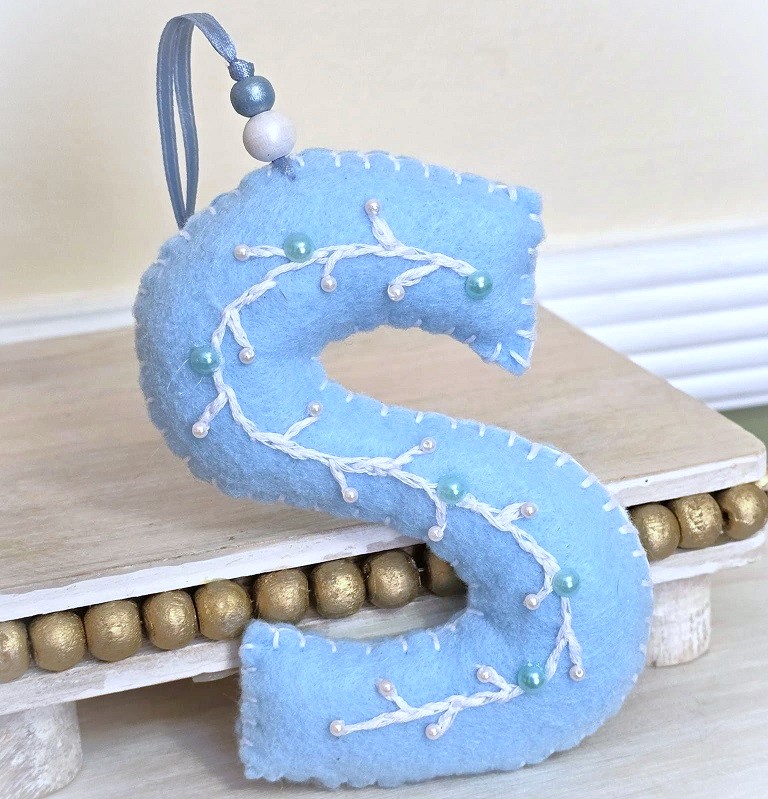 Monogram Ornament, Intial S Letter Ornament Initial Ornament Gift Topper Christmas Ornament Stuffed - Click Image to Close