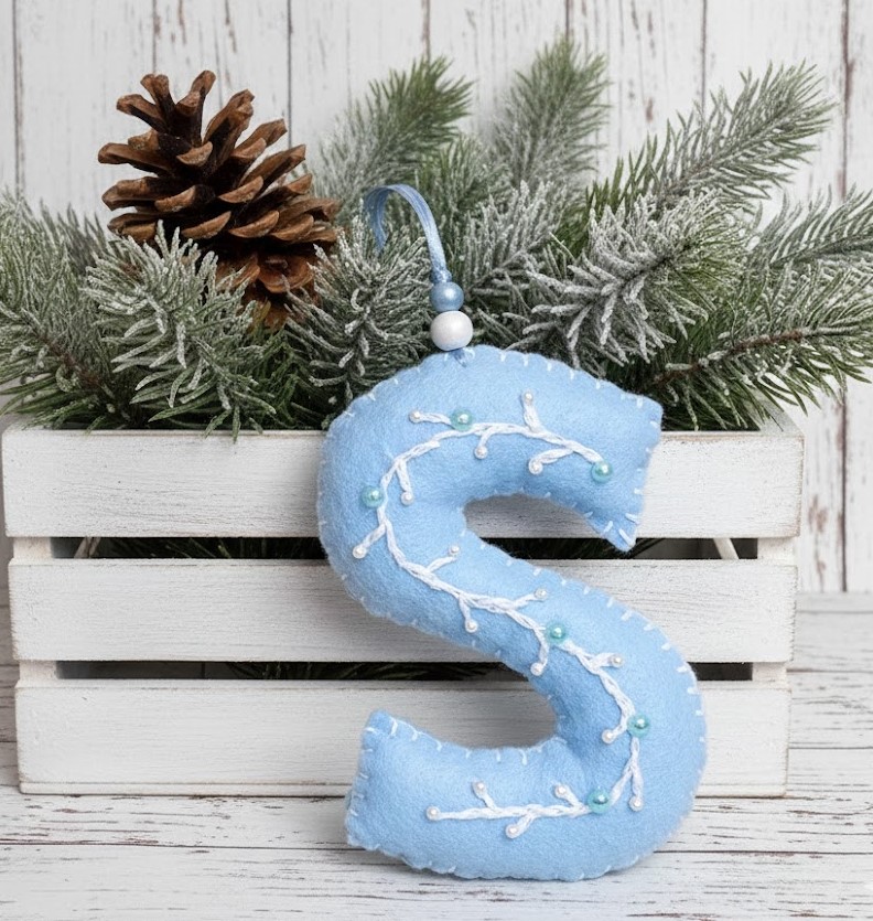 Monogram Ornament, Intial S Letter Ornament Initial Ornament Gift Topper Christmas Ornament Stuffed