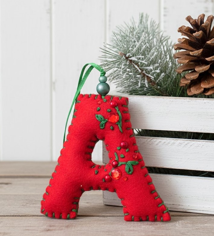 Monogram Ornament, Intial A Letter Ornament Initial Ornament Gift Topper Christmas Ornament Stuffed Felt Ornaments Stocking Stuffers