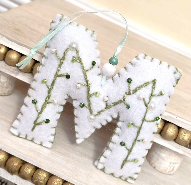 Monogram Ornament, Intial M Letter Ornament Initial Ornament Gift Topper Christmas Ornament Stuffed