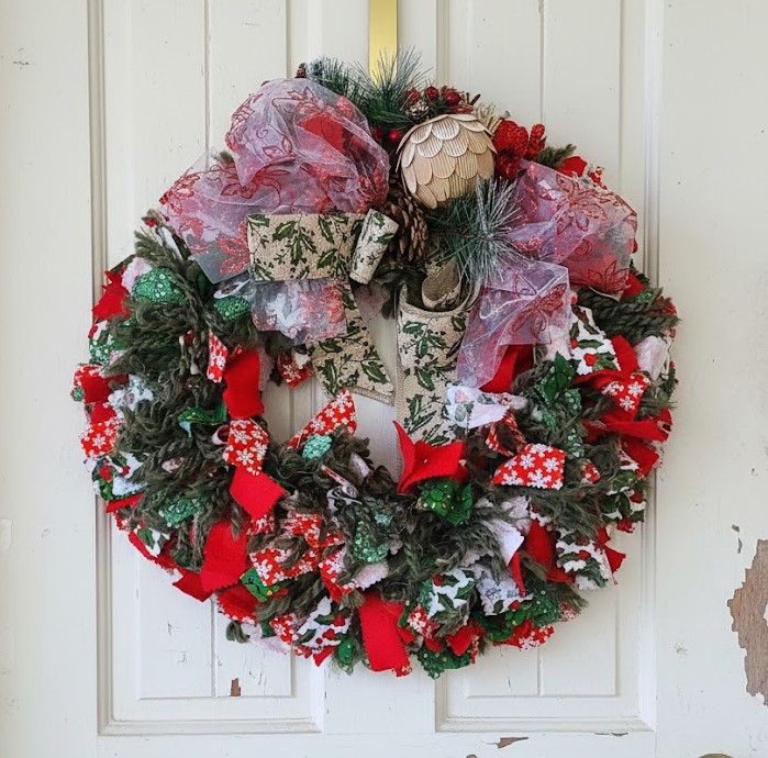 Christmas Rag Wreath Felt and Fabric Wreath