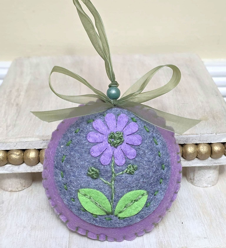Spring ornament, spring purple flower ornament, emebroidery, handmade ornament