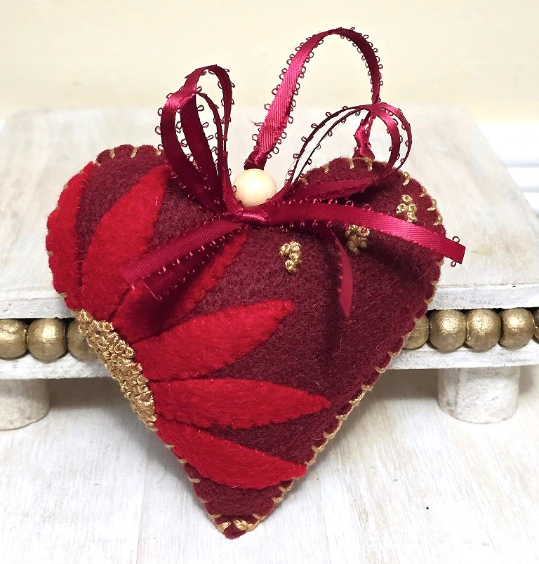 Christmas flower ornament, handmade ornament, red poinsettia ornament, felt and embroidery
