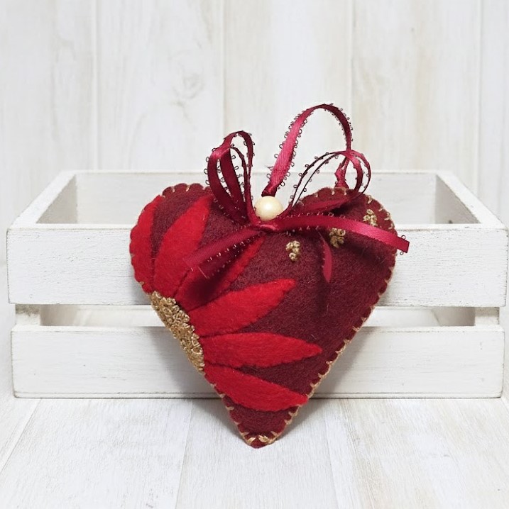 Christmas heart with red flower