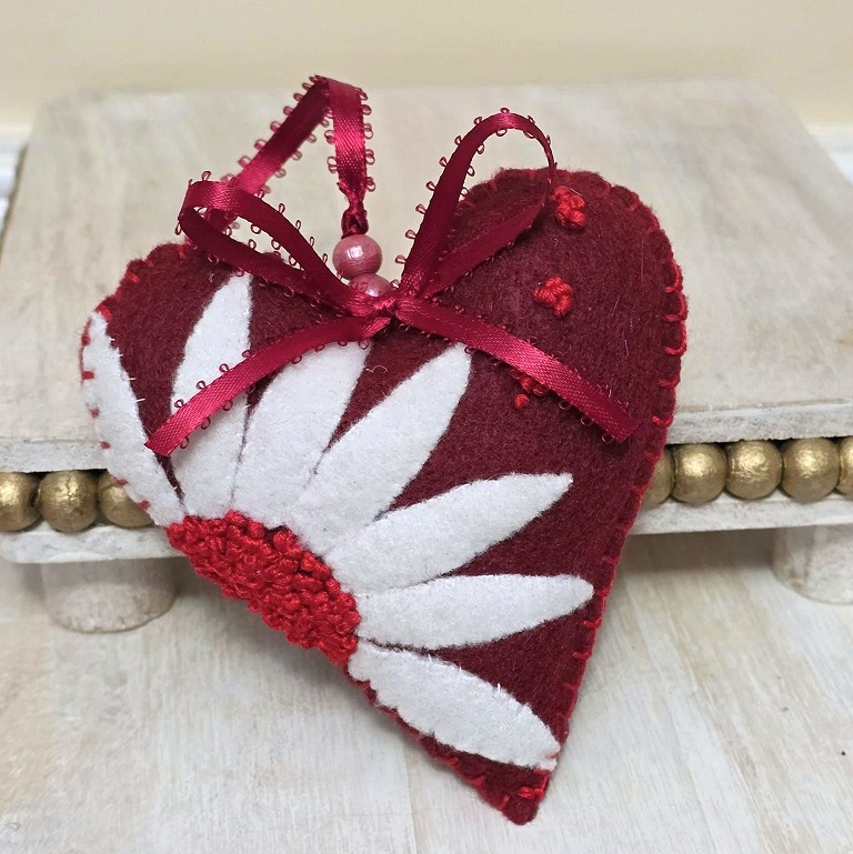 Christmas flower ornament, handmade ornament, white poinsettia ornament, felt and embroidery