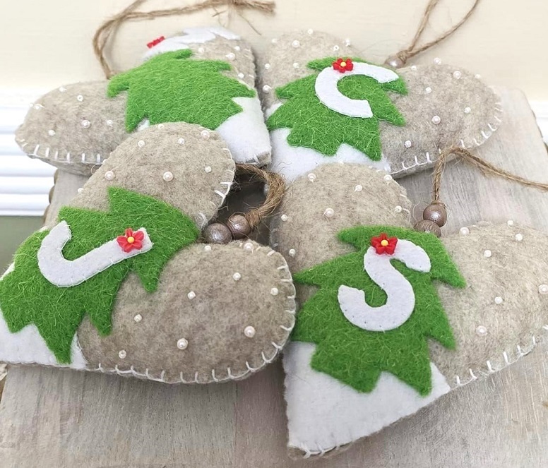 Initial S heart ornament, handmade ornament, package and gift topper, tree ornament