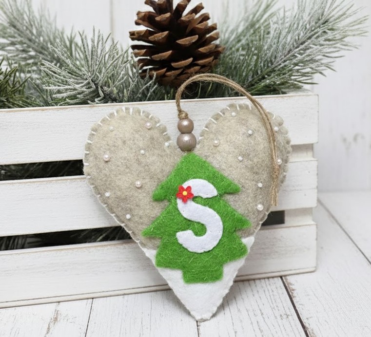 Initial S heart ornament, handmade ornament, package and gift topper, tree ornament Initial S heart ornament, handmade ornament, package and gift topper, tree ornament