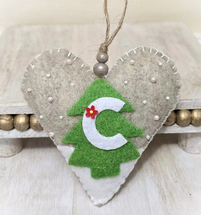 Initial C heart ornament, handmade ornament, package and gift topper, tree ornament