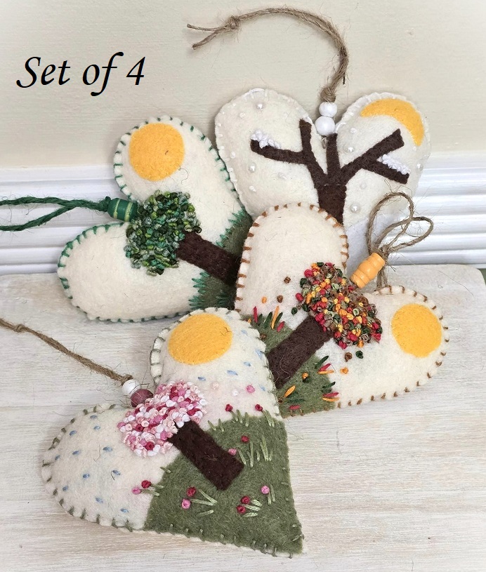 Set of 4 handmade scenic ornaments, season ornament, spring, summer, winter and fall, all 4 seasons