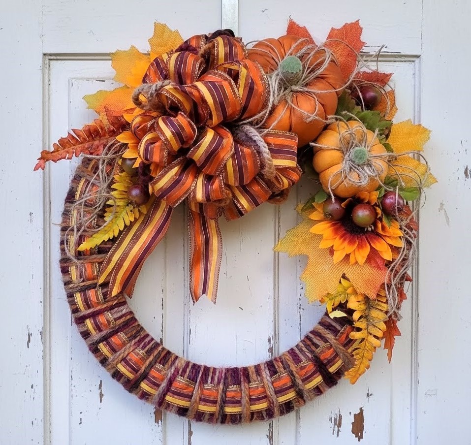 Fall wreath Pumpkins and Leaf Foilage