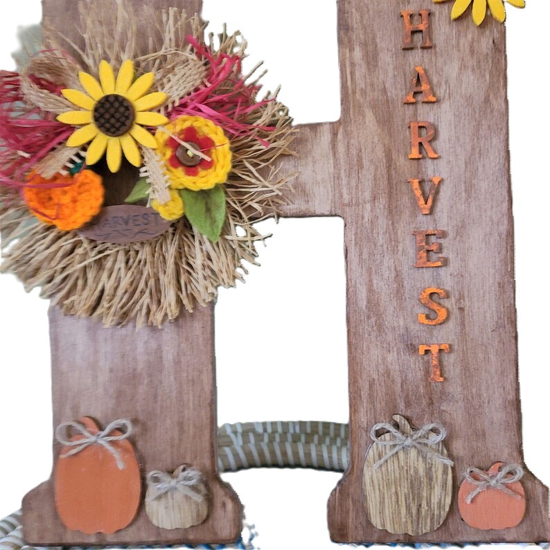 Stained Wood "H" Harvest, Hello Fall wall or door wreath decor