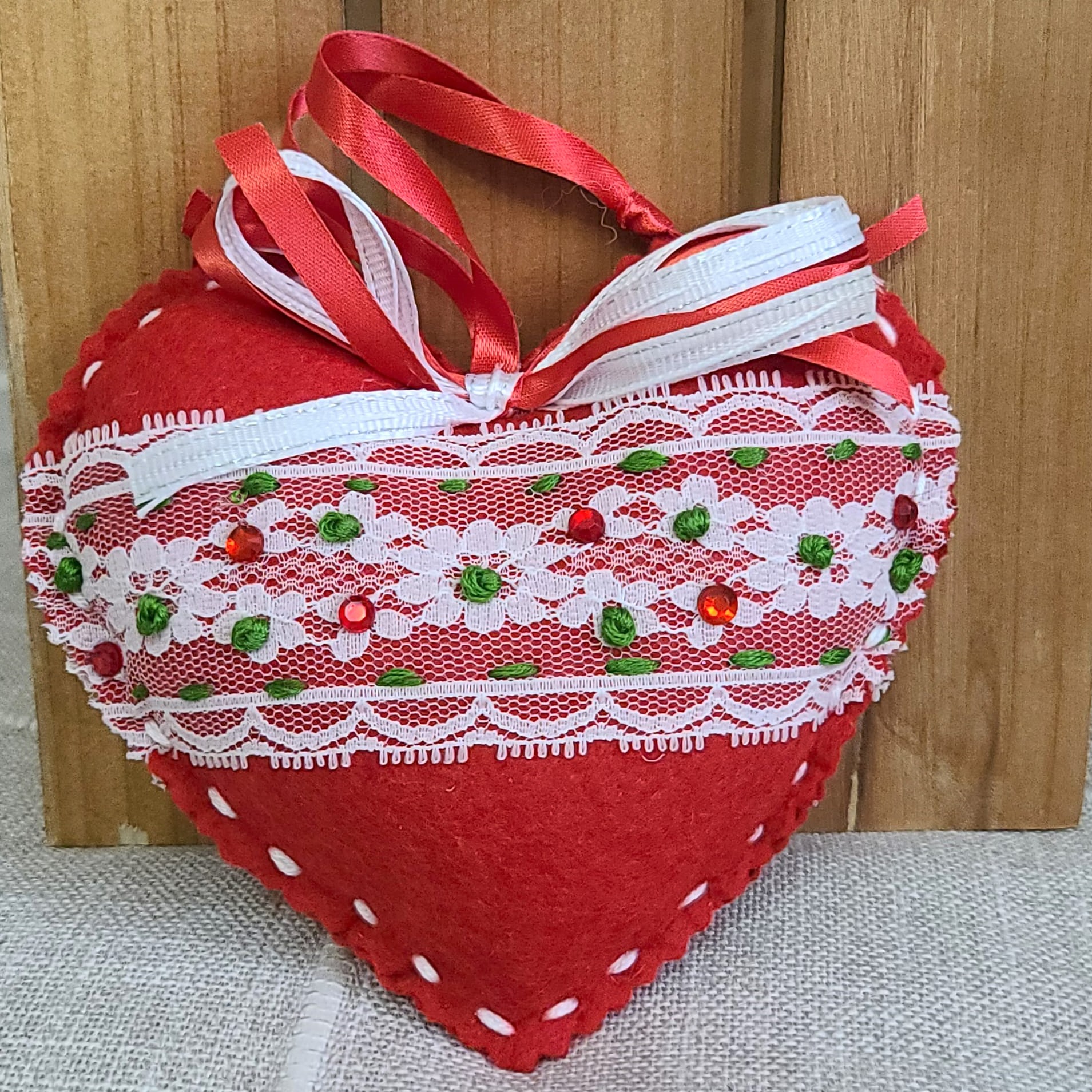 Felt and lace red heart ornament