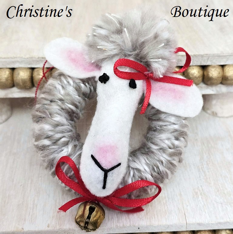 Goat ornament, handmade goat, felt goat ornament, white faced goat, farm animal ornament