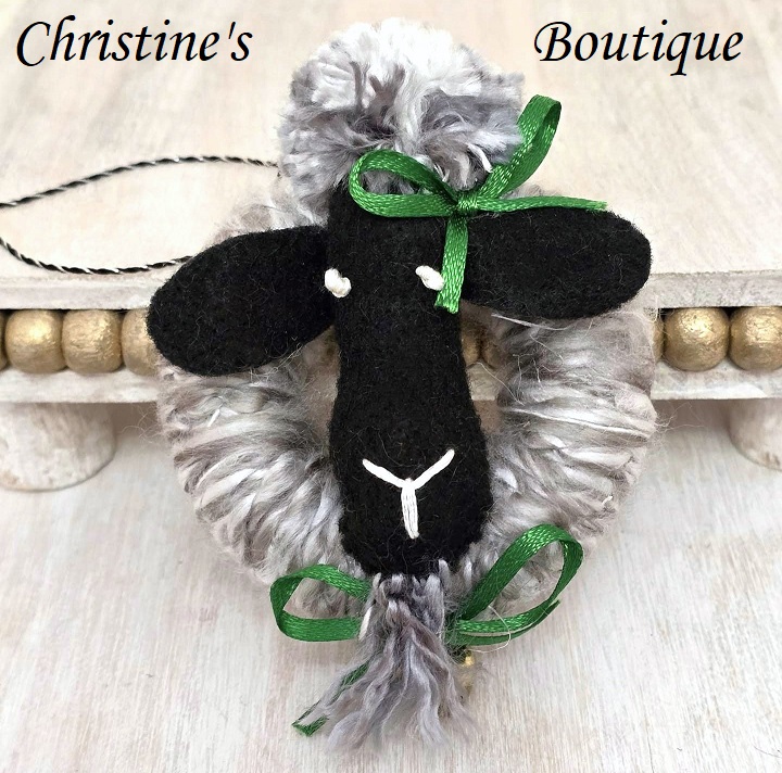 Goat ornament, handmade goat, felt goat ornament, black faced goat with beard, farm animal ornament