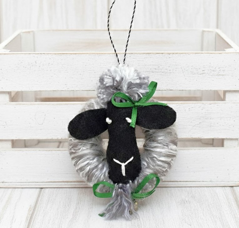 Goat ornament, handmade goat, felt goat ornament, black faced goat with beard, farm animal ornament