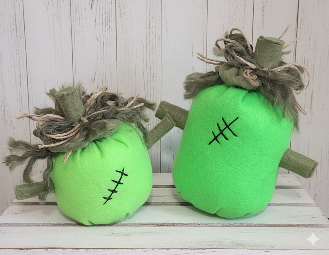 Handmade pumpkins, tabletop pumpkin decoration, handmade pumpkins, frankenstein pumpkins, set of 2