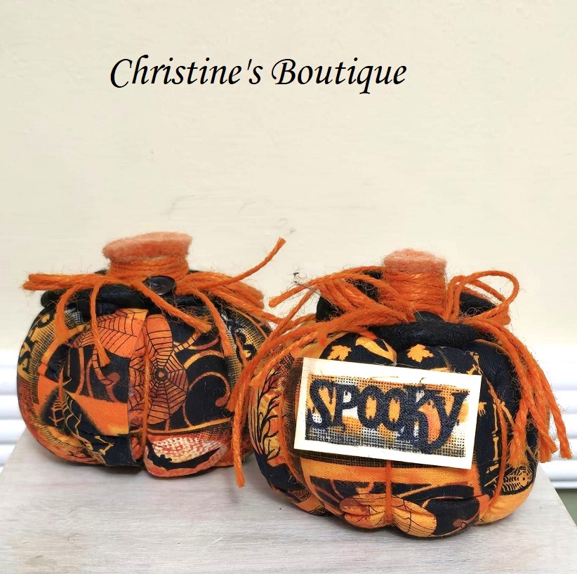Handmade pumpkins, tabletop pumpkin decoration, spooky pumpkin, fabric pumpkins, spooky decor, set of 2 - Click Image to Close