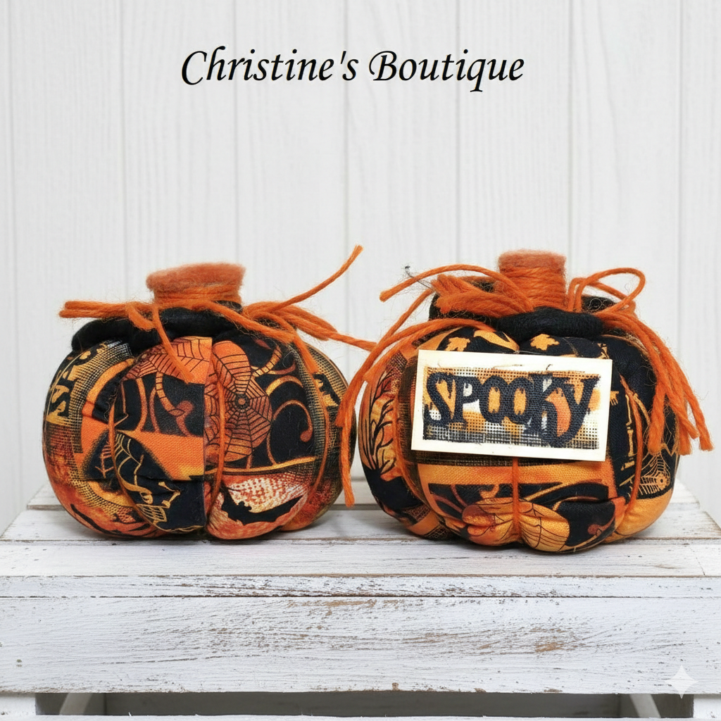 Handmade pumpkins, tabletop pumpkin decoration, spooky pumpkin, fabric pumpkins, spooky decor, set of 2