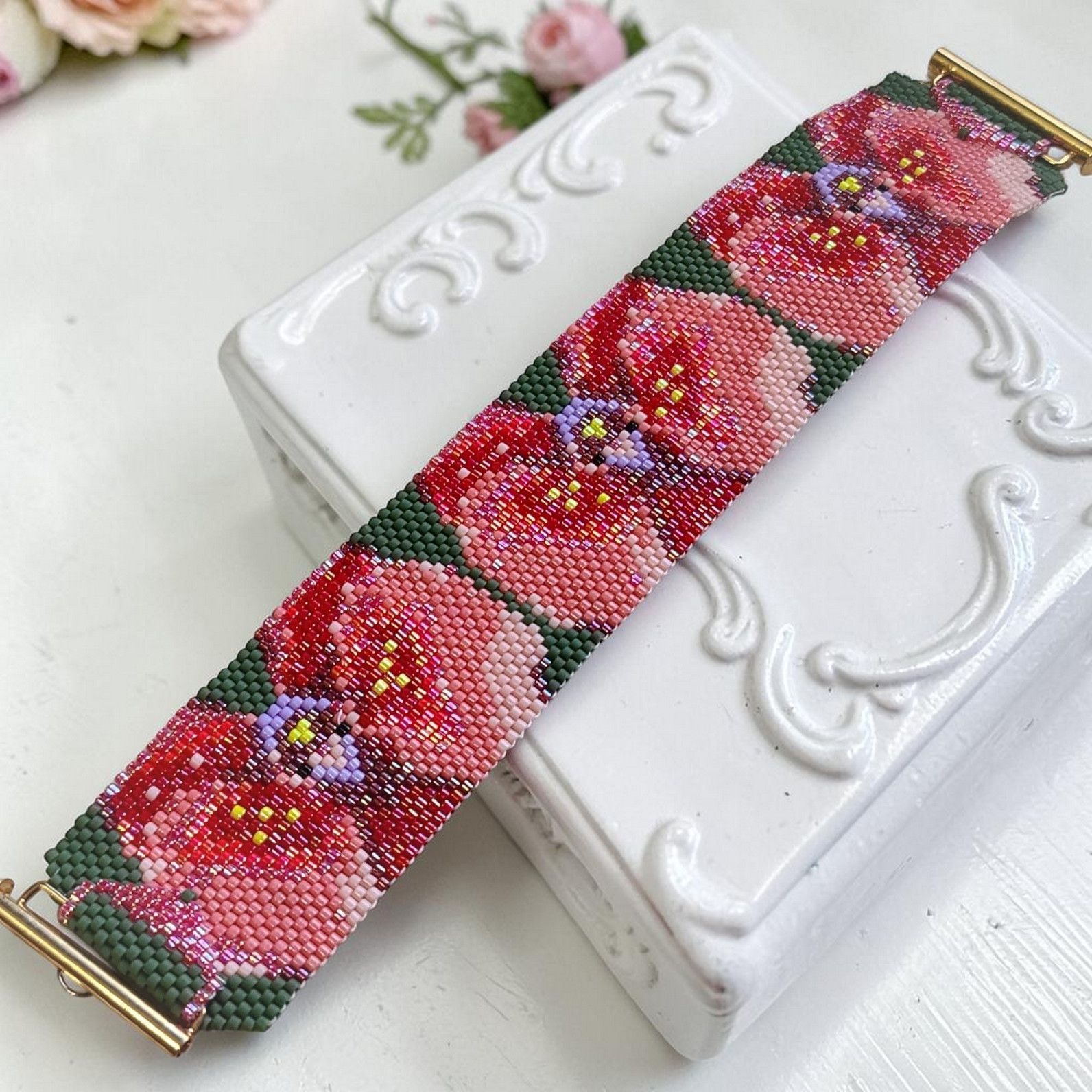 Miyuki Glass Bead Orchid Flowers Bracelet