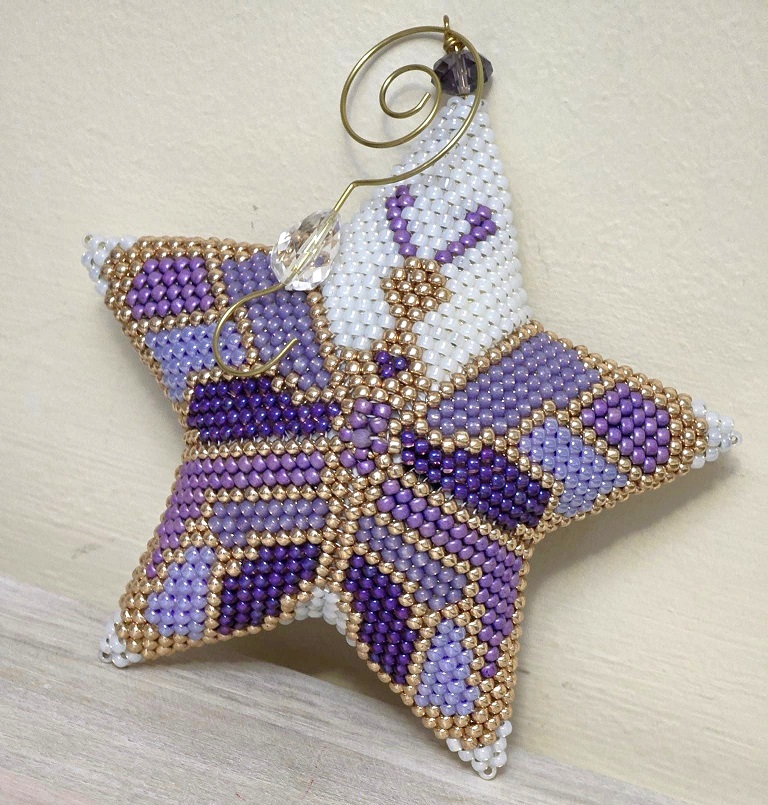 Handmade Miyuki Glass Beaded Peyote Ornament Butterfly Star, Purple butterfly