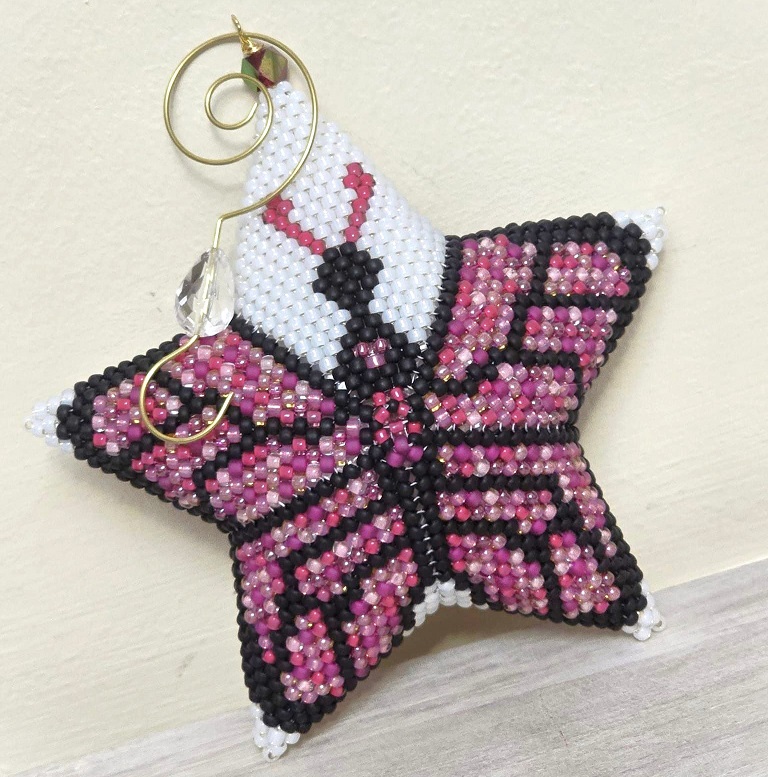 Handmade Miyuki Glass Beaded Peyote Ornament Butterfly Star, Pink multi
