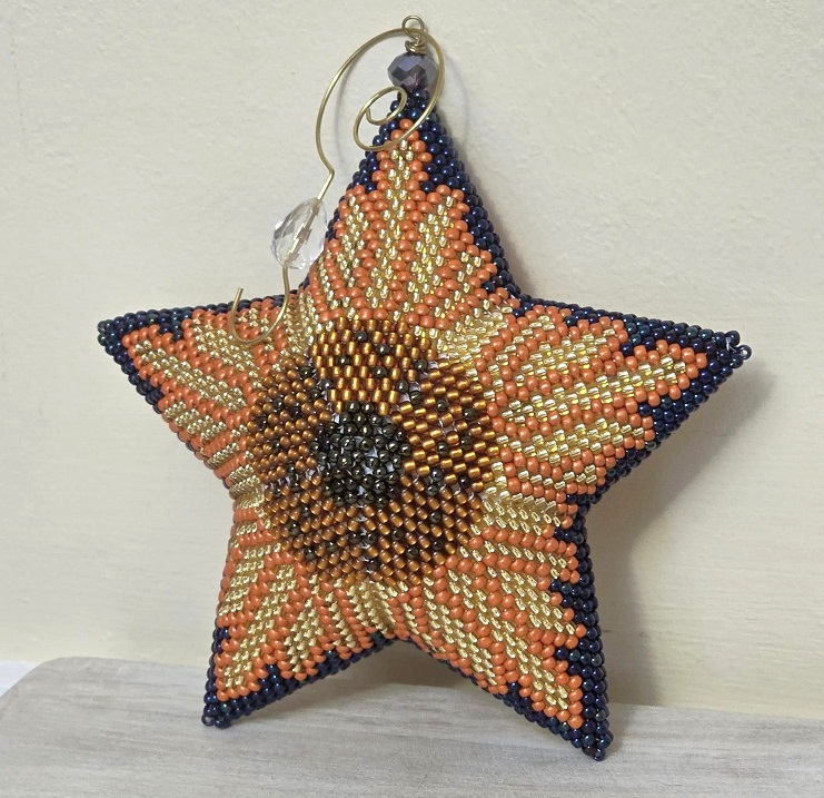 Handmade Large Peyote Stitch 3D Sunflower Star Ornament