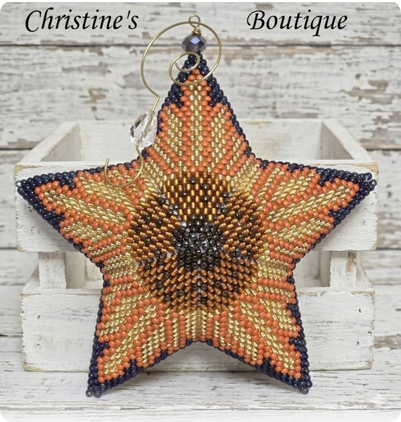 Handmade Large Peyote Stitch 3D Sunflower Star Ornament