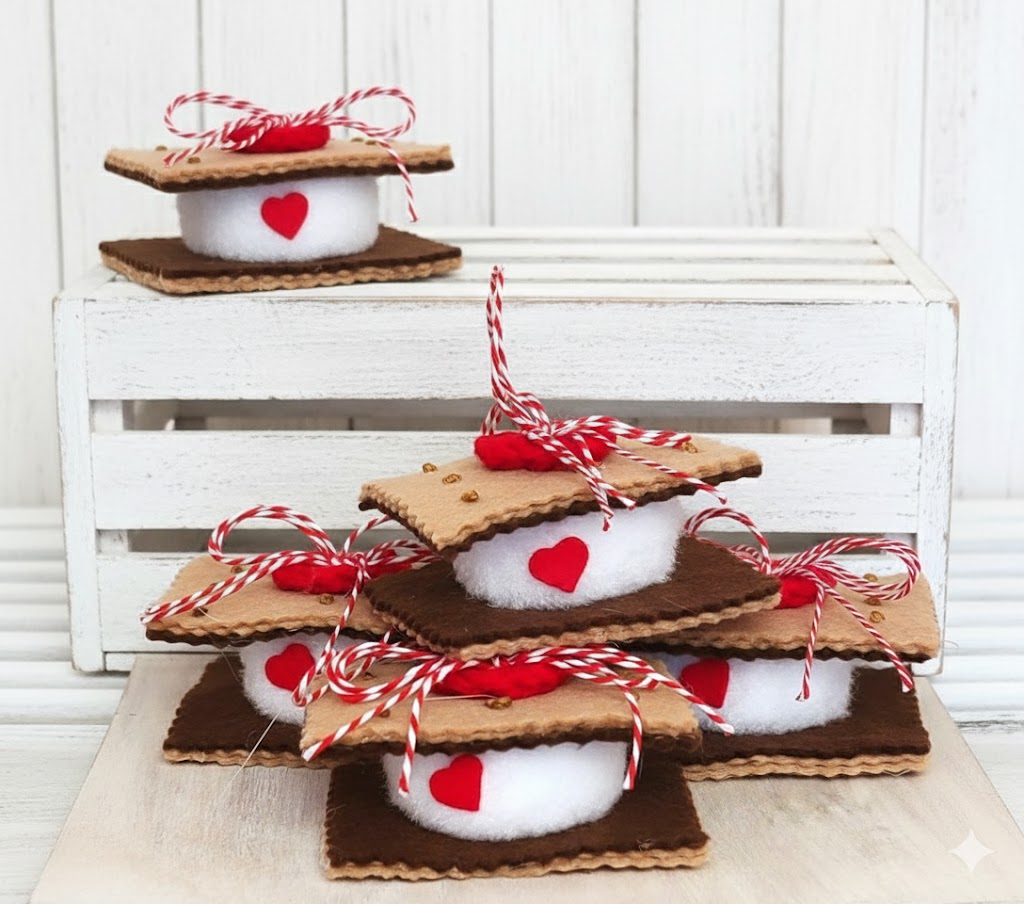 Smores marshmallow and graham cracker felt christmas ornament (no face)