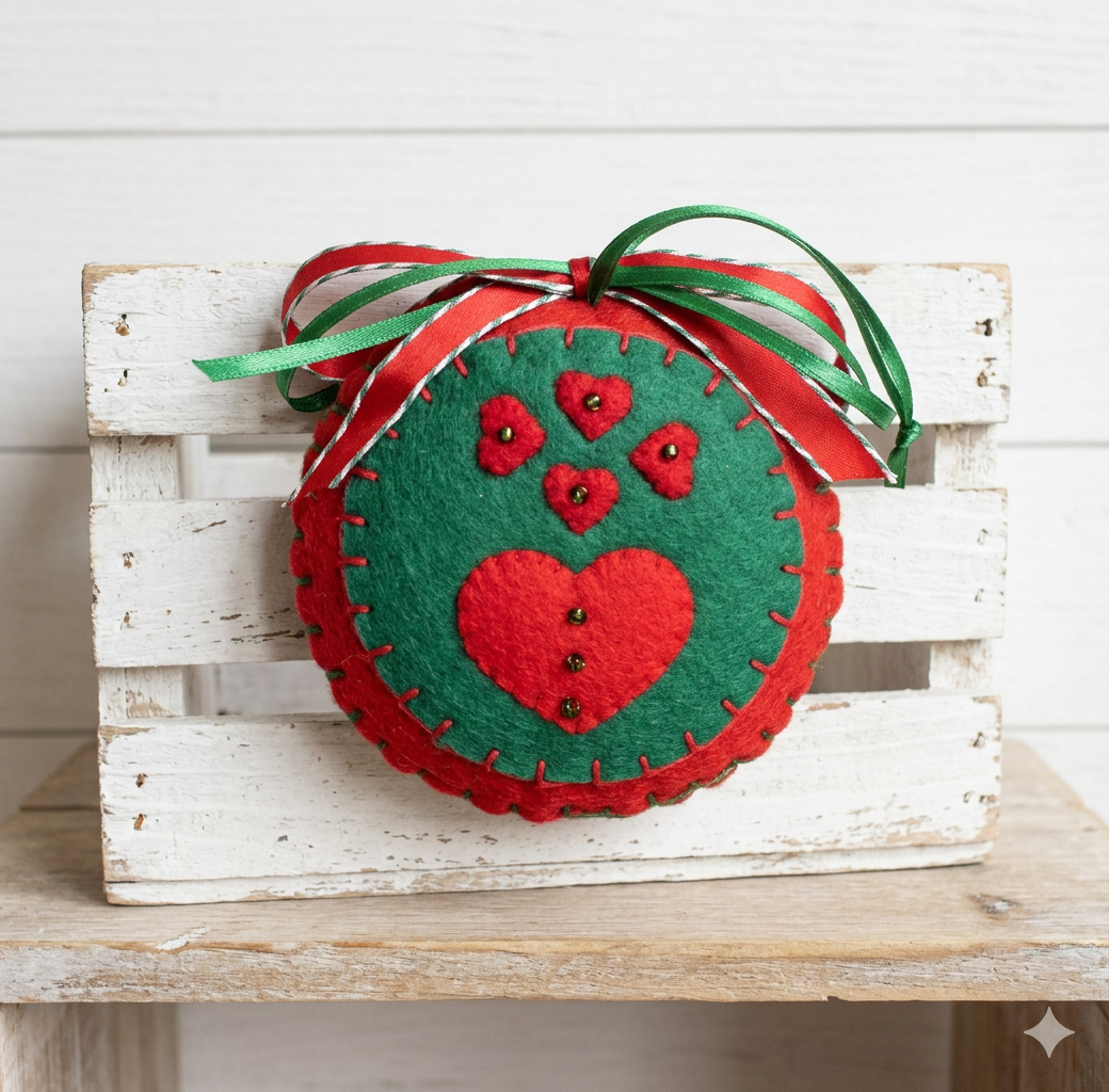 Red hearts felt ornament