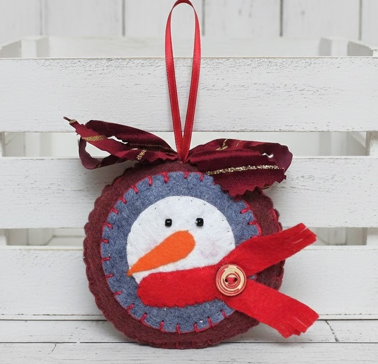 Snowman felt ornament - gray and red scarf Snowman felt ornament - gray and red scarf