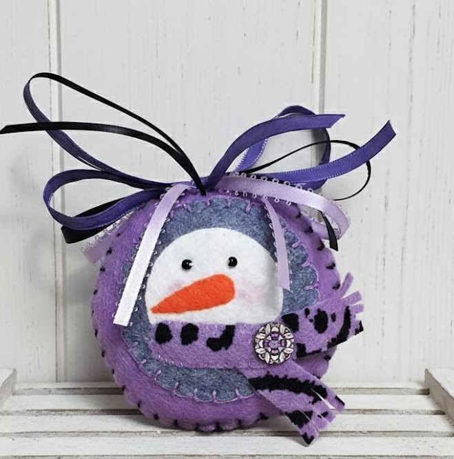 Snowman felt ornament - purple scarf Snowman felt ornament - purple scarf