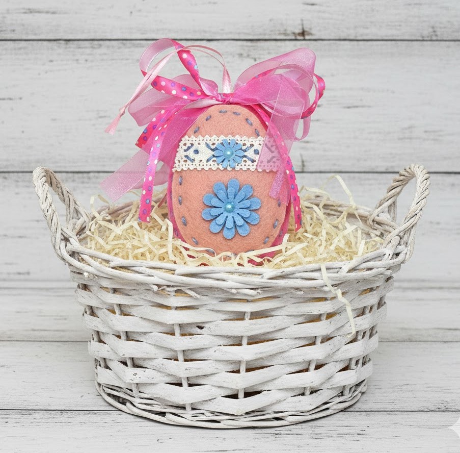 Easter egg ornament - handcrafted felt ornament - color pink accent