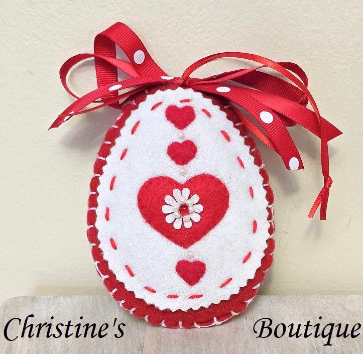 Felt ornament, handcrafted red easter egg ornament, Russian Easter ornament - Click Image to Close