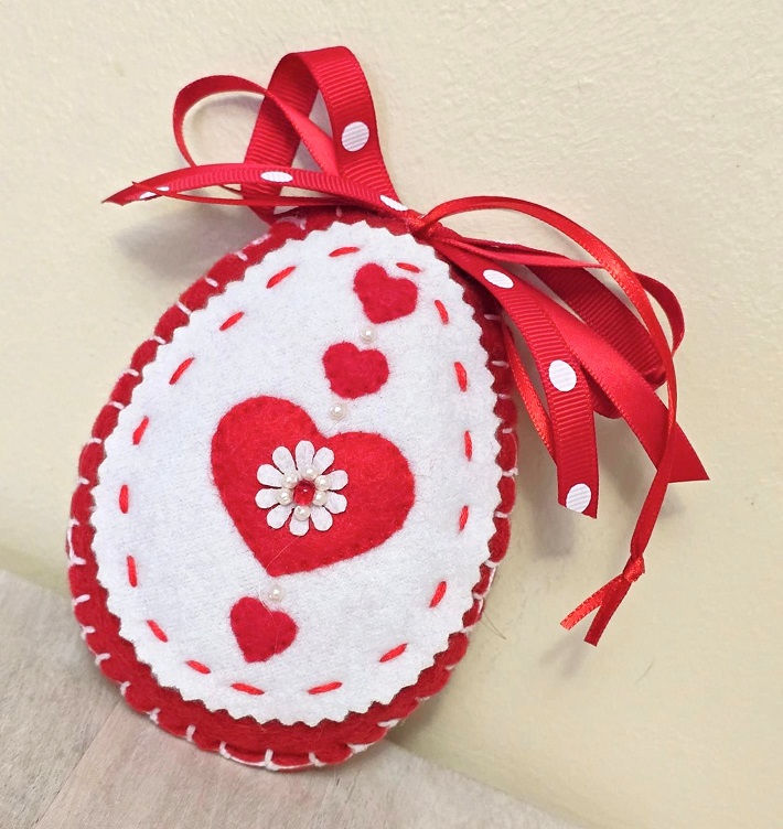Felt ornament, handcrafted red easter egg ornament, Russian Easter ornament