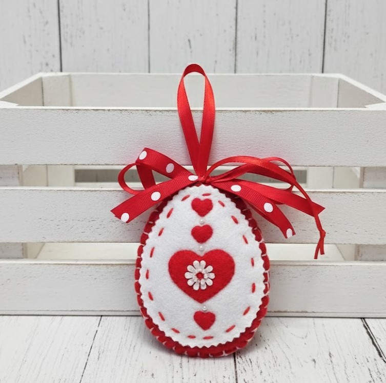 Felt ornament, handcrafted red easter egg ornament, Russian Easter ornament