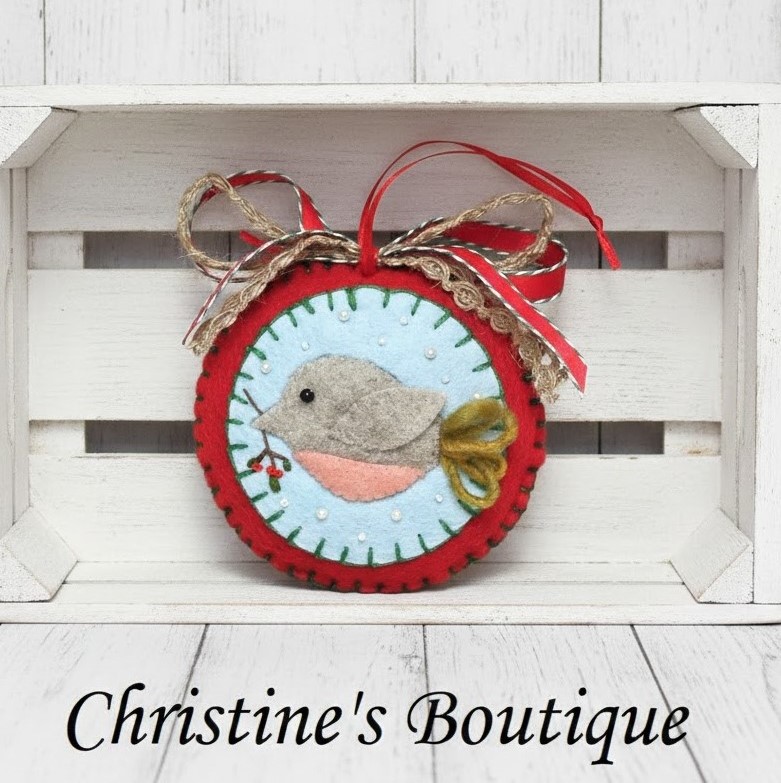 Bird orament handmade felt in round shape