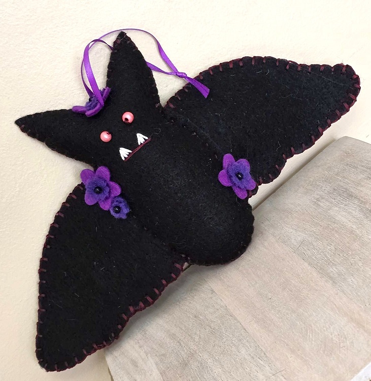 Handmade felt bat, black bat, large, 10 inch bat, Halloween felt ornament