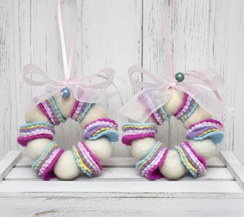 Wool felt wreath ornament Easter colors
