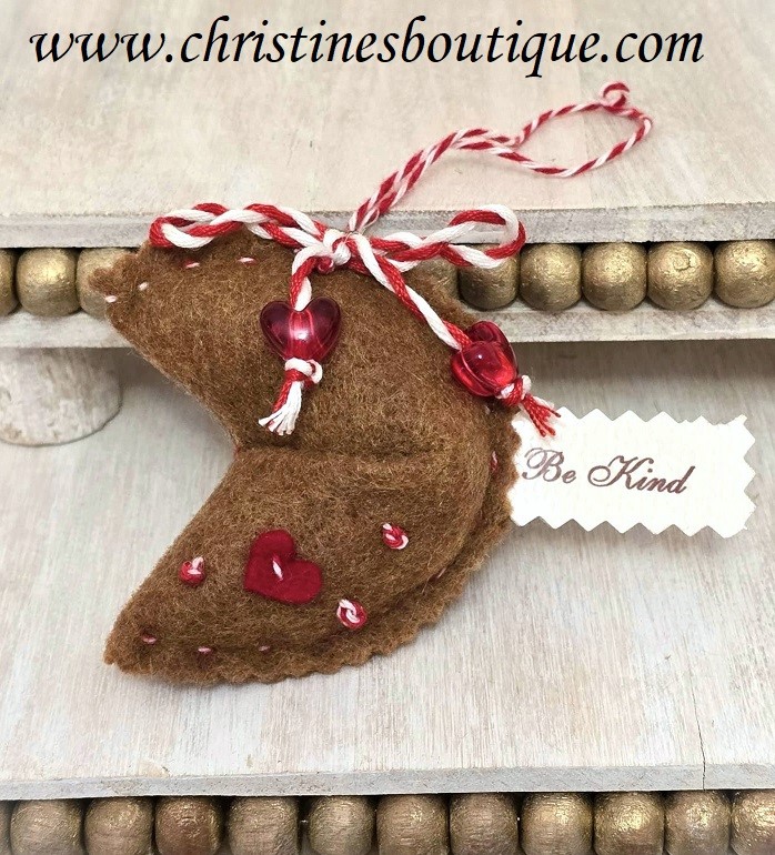 Fortune cookie ornament, handcrafted ornament, felt ornament, Be Kind message tag