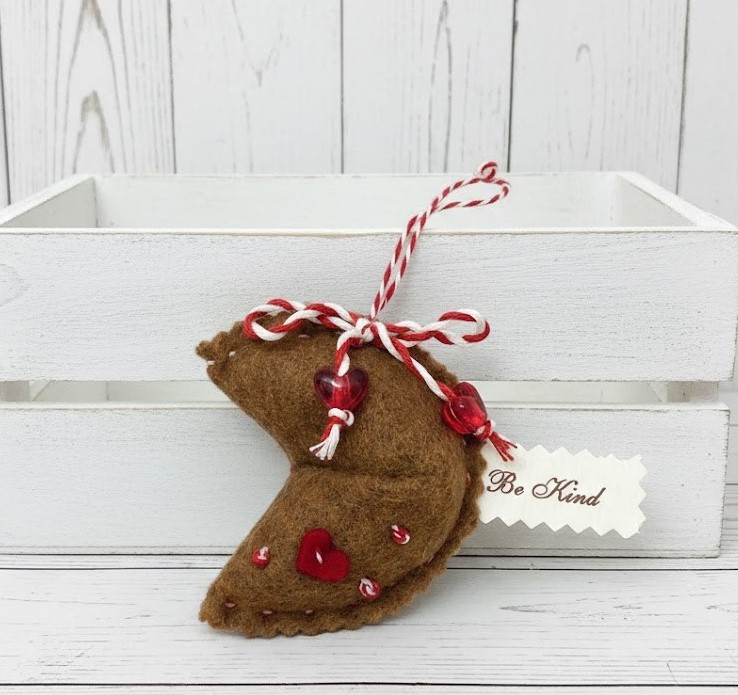 Fortune cookie ornament, handcrafted ornament, felt ornament, Be Kind message tag Fortune cookie ornament, handcrafted ornament, felt ornament, Be Kind message tag
