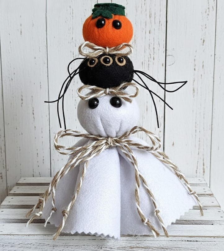 Ghost decor, Ghost with Pumpkin, Spider, Cute Ghost, Tabletop display, flowing felt ghost, handmade Ghost decor, Ghost with Pumpkin, Spider, Cute Ghost, Tabletop display, flowing felt ghost, handmade