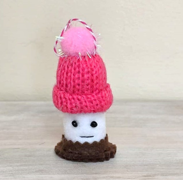 Smores felt marshmallow with chocolate purple knit hat - dark pink - Click Image to Close