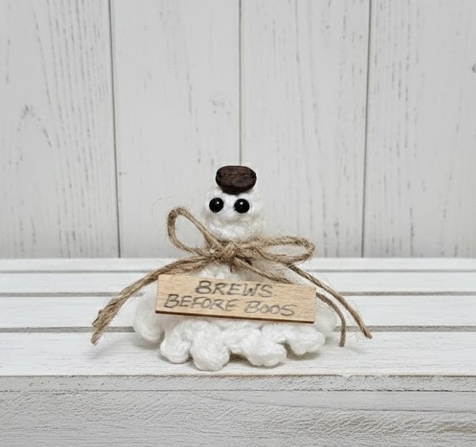 Coffee Bean Ghost tabletop ghost, mini ghost, ghost decor, halloween ghost, coffee lover, coffee drinker